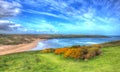 Crantock bay and beach North Cornwall England UK near Newquay in colourful HDR like a painting Royalty Free Stock Photo