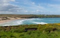 Crantock bay and beach North Cornwall England UK near Newquay with waves in spring Royalty Free Stock Photo