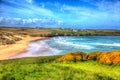 Crantock beach North Cornwall England UK near Newquay in colourful HDR like a painting Royalty Free Stock Photo