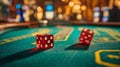 Craps dice rolled on casino gambling table felt, playing poker dice Royalty Free Stock Photo