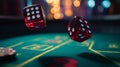 Craps dice rolled on casino gambling table felt, playing poker dice Royalty Free Stock Photo