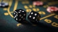 Craps dice rolled on casino gambling table felt, playing poker dice Royalty Free Stock Photo