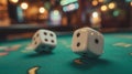 Craps dice rolled on casino gambling table felt, playing poker dice Royalty Free Stock Photo