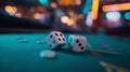 Craps dice rolled on casino gambling table felt, playing poker dice Royalty Free Stock Photo