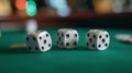 Craps dice rolled on casino gambling table felt, playing poker dice Royalty Free Stock Photo