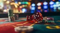 Craps dice rolled on casino gambling table felt, playing poker dice Royalty Free Stock Photo