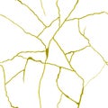 Craquelure illustration - Gold cracks on white background seamless pattern - golden crinkles, broken pottery texture