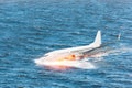 Crash of the airplane falling into the sea, an explosion hit by splashing on the water