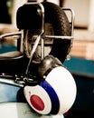 Crash helmet on the back of a lambretta Royalty Free Stock Photo