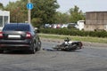 Crash moto bike and car on road Royalty Free Stock Photo