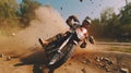 crash moto bike and car on road Royalty Free Stock Photo