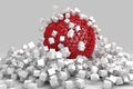 Crash of white cubes and hollow sphere Royalty Free Stock Photo