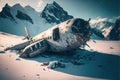A crashed airplane in the Swiss Alps