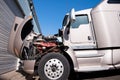 Crashed in car accident big semi truck Royalty Free Stock Photo