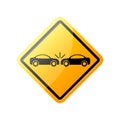 Crashed Cars rhombus yellow danger sign. Vector