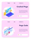Crashed page vector website landing page template set Royalty Free Stock Photo