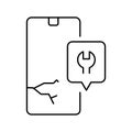 crashed phone screen repair line icon vector illustration