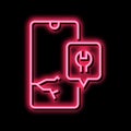 crashed phone screen repair neon glow icon illustration