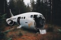 Crashed plane in the jungle. Neural network AI generated