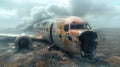 crashed plane in smoke plane crash Royalty Free Stock Photo