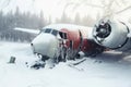 Crashed plane winter forest. Generate Ai
