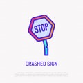 Crashed road sign. Car accident. Modern vector illustration