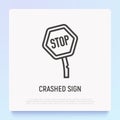 Crashed road sign. Car accident. Modern vector illustration