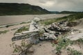 Crashed T-33 Shooting Star fighter jet in Sandflugtdalen. Plane crashed in a snow storm in 1968. Kangerlussuaq, Greenland