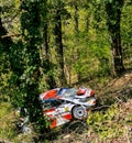 Kalle Rovanpera crashed Toyota Yaris WRC being pulled out of woods.