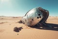 Crashed ufo spacecraft desert. Generate Ai Royalty Free Stock Photo