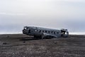 Crashed US army plane on black sand beach in Iceland Royalty Free Stock Photo
