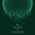 Crashing greenspace sphere. Abstract vector background with tiny stars. Glow of sun from the bottom. Royalty Free Stock Photo