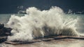 Crashing ocean wave water sea mist spray splash splashing seaside crest beaches beach Royalty Free Stock Photo
