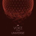 Crashing red space sphere. Abstract vector background with tiny stars. Glow of sun from the bottom.
