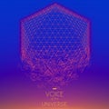 Crashing space violet object. Abstract vector background with tiny stars. Glow of sun from the bottom.