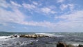 Crashing waves on the rocky beach