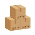 Crate boxes 3d, three cardboard box brown, flat style cardboard parcel boxes, packaging cargo, isometric boxes brown, packaging Royalty Free Stock Photo