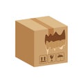 Crate boxes torn hole damaged, ripped broken cardboard box brown, damaged torn cardboard parcel boxes, packaging cargo tear, 3d