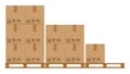 Crate boxes on wooded pallet, wood pallet with cardboard box in factory warehouse storage, flat style warehouse cardboard parcel