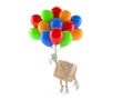 Crate character flying with balloons