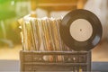 crate digging in vinyl record collection b Royalty Free Stock Photo