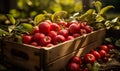 A Crate Overflowing With Juicy, Crimson Apples. A wooden crate filled with lots of red apples