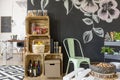 Crate regale and chalkboard