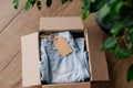 crate of secondhand clothes unused clothes Royalty Free Stock Photo