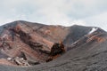 Crater of Etna,Sicily,Italy.Adventure outdoor activity.Excursion on summit of volcano.Parco dell`Etna,protected nature area.Trave