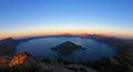 Crater Lake, fisheye view from Watchman`s Peak just before sunset, Crater Lake National Park, USA Royalty Free Stock Photo