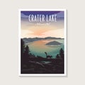 Crater lake National park poster vector illustration design, beautiful lake scenery poster Royalty Free Stock Photo