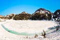 crater lake with snow on Mount Lassen in the national park Royalty Free Stock Photo