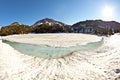 Crater lake with snow on Mount Lassen Royalty Free Stock Photo