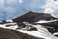 Crater of Mount Etna volcano in winter, Sicily island, Italy. Landscape of Silvestri craters with black volcanic lava Royalty Free Stock Photo
